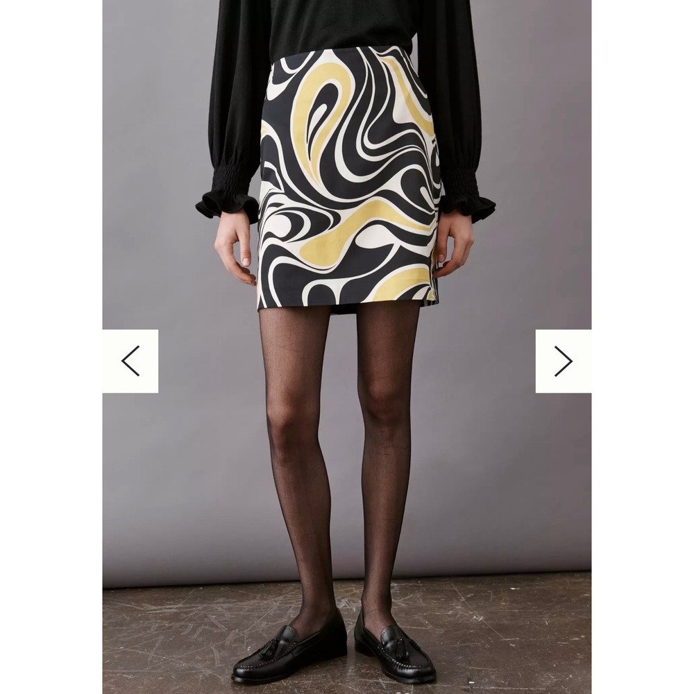 NWT** Corey Lynn Calter Anthropologie Petra Mini Skirt Yellow Black Small Retro